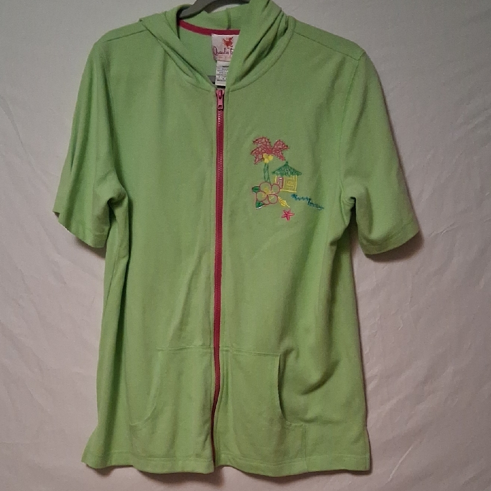Quacker Factory Hoodie Beach Scene Cut Out Full Zipper Size Medium
